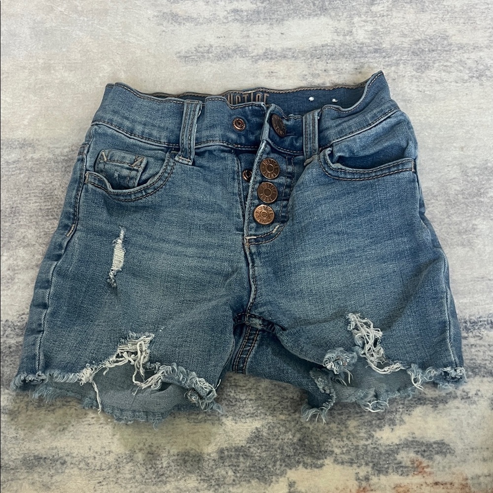 Justice Denim Blue Frayed Hem Shorts